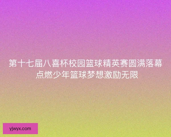 第十七届八喜杯校园篮球精英赛圆满落幕 点燃少年篮球梦想激励无限